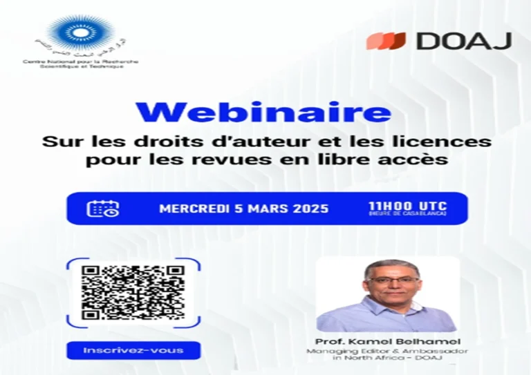 l’IMIST-CNRST – Un webinaire : Les droits d’auteur et les licences pour les revues scientifiques en libre accès