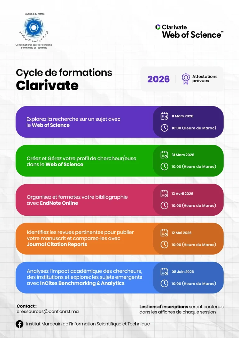 Invitation au Cycle de Formations Clarivate – Mars à Juin 2026