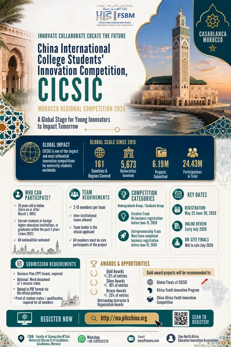 Appel à participation pour la China International College Students&rsquo; Innovation Competition (CICSIC 2026) – Morocco Regional Competition
