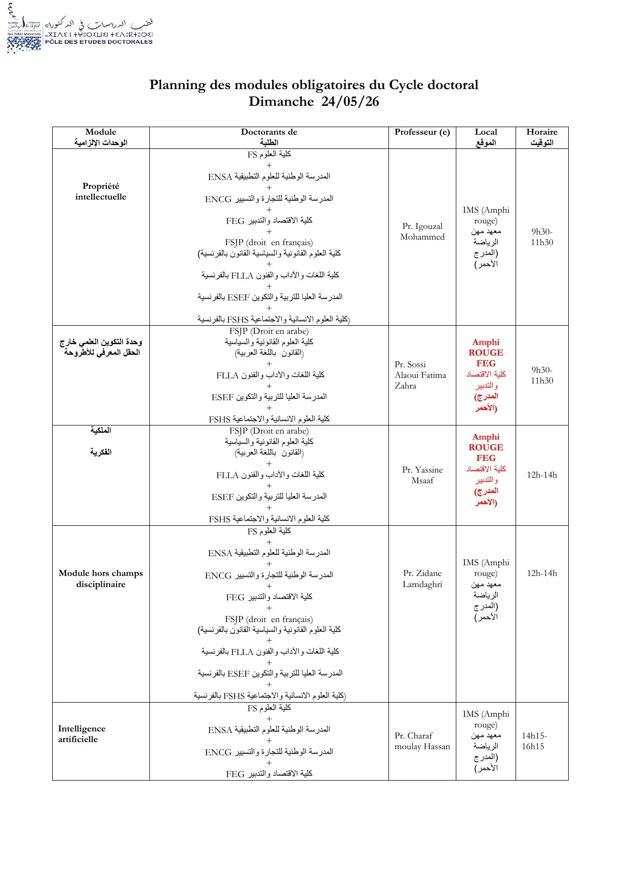 Planning 24 mai