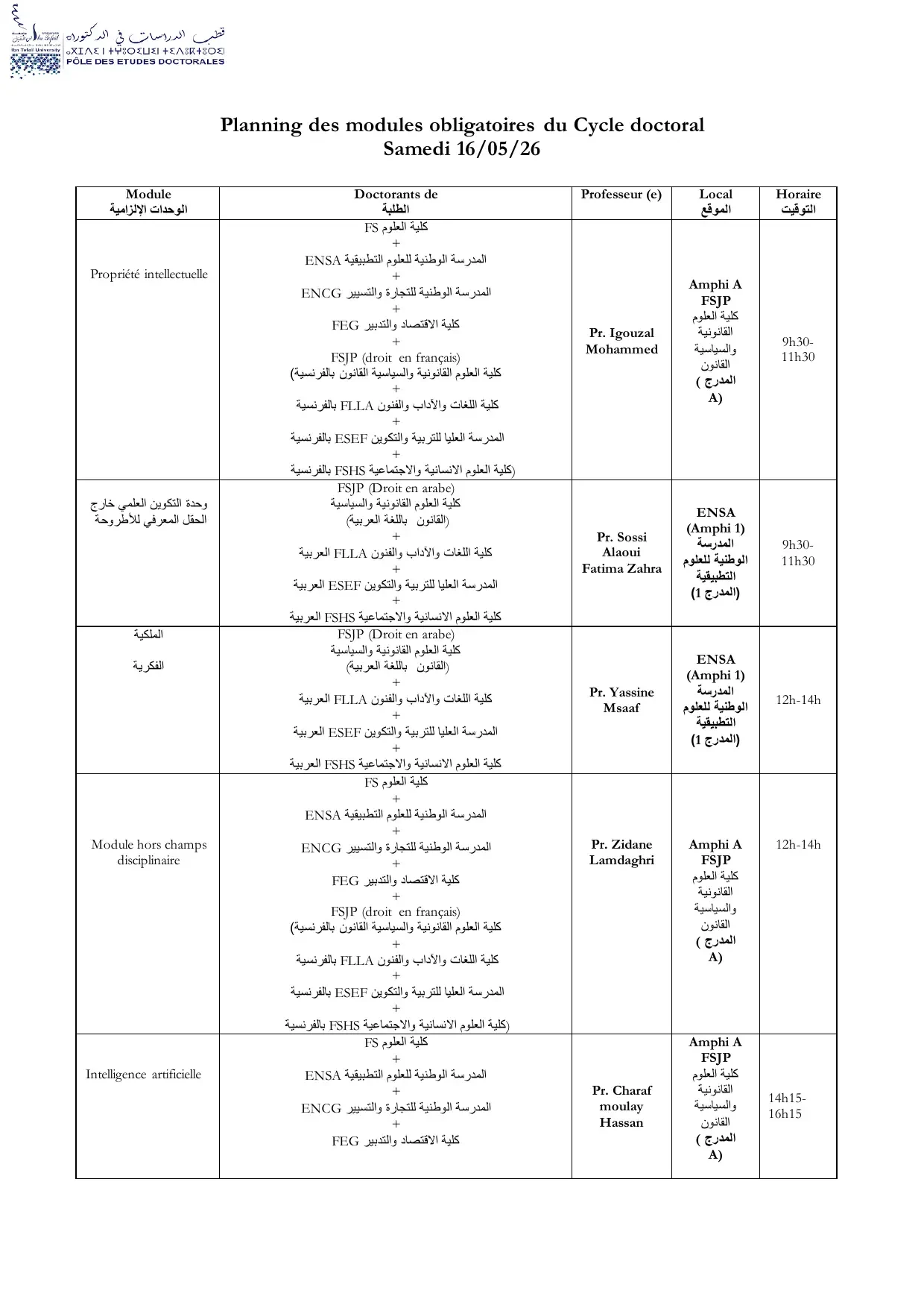 planning 16 mai