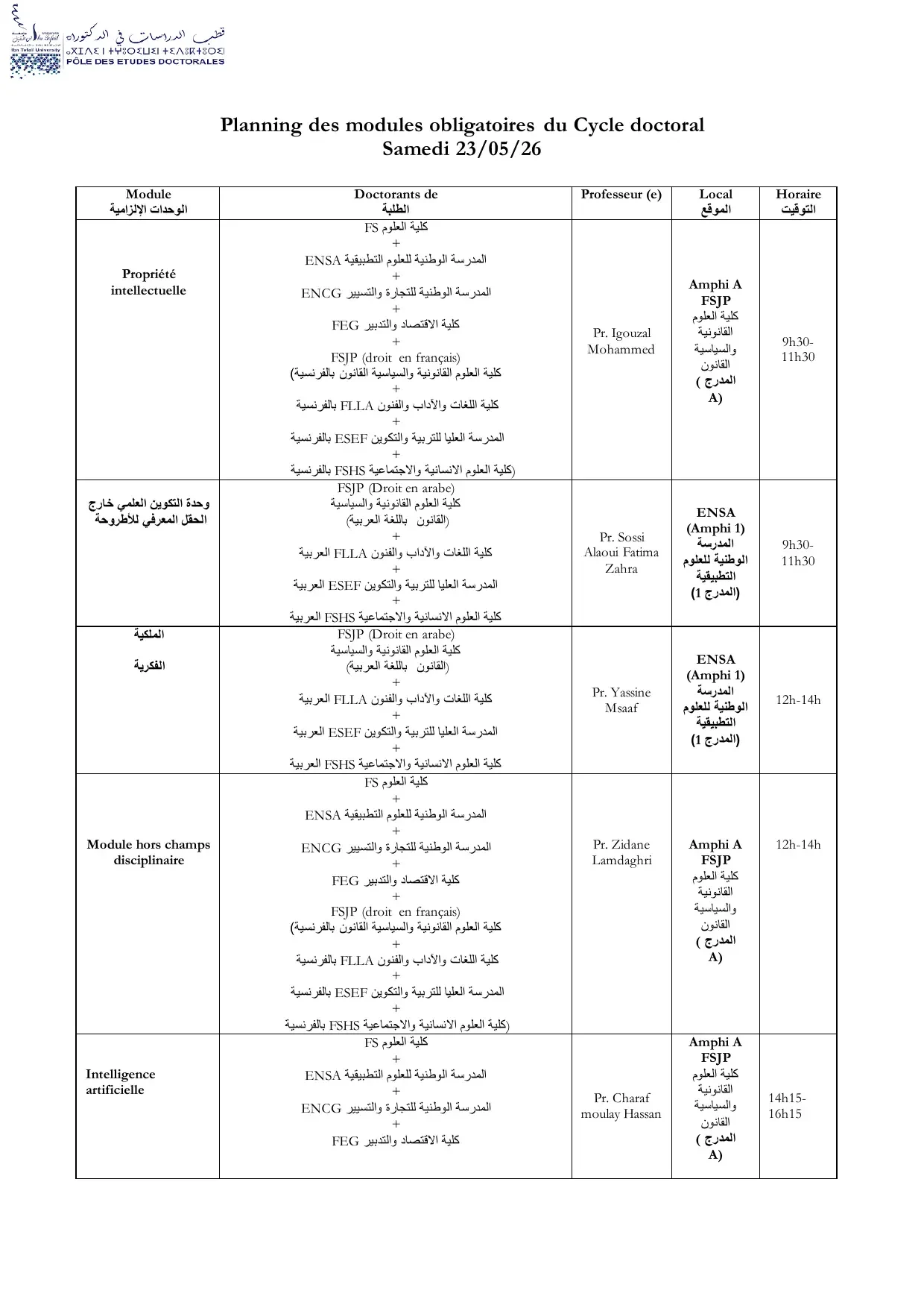 planning 23 mai