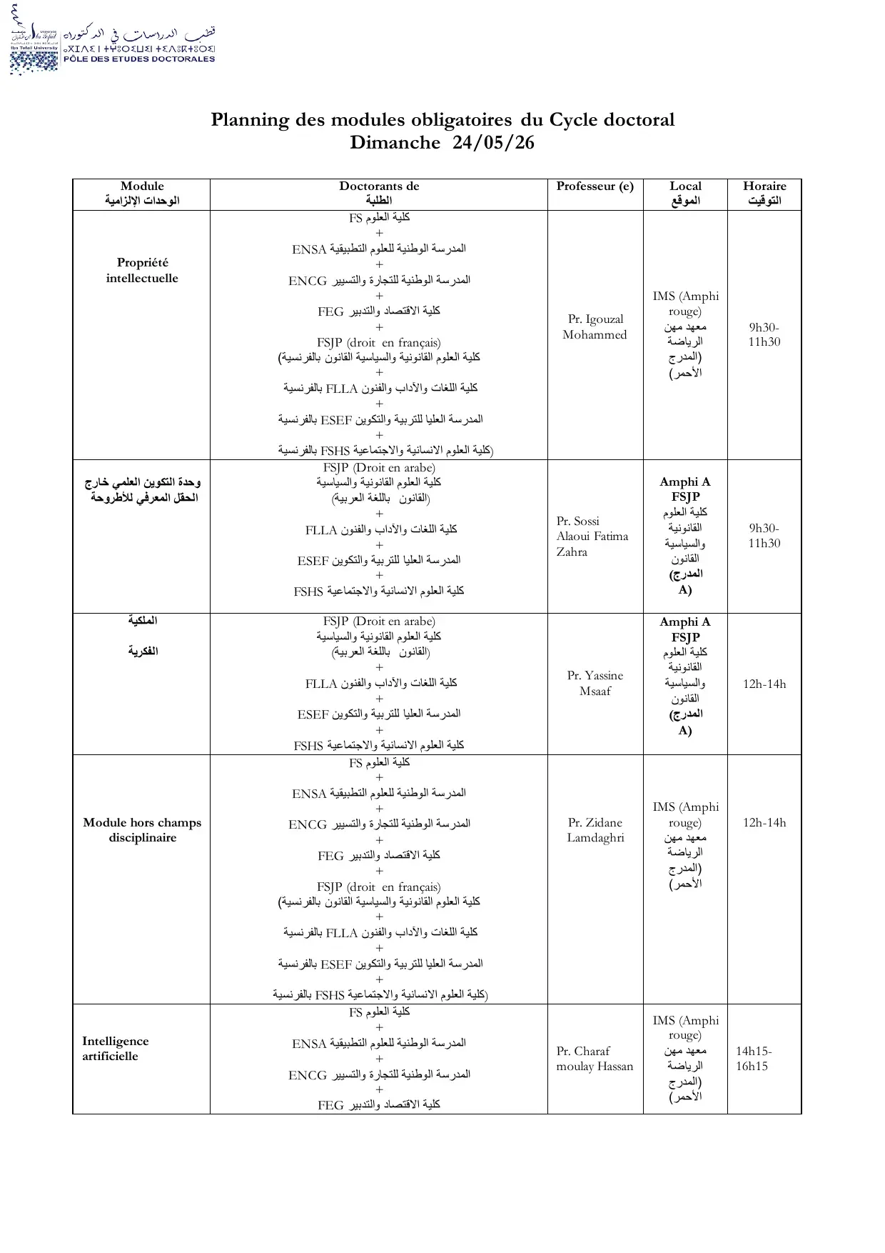 planning 24 mai